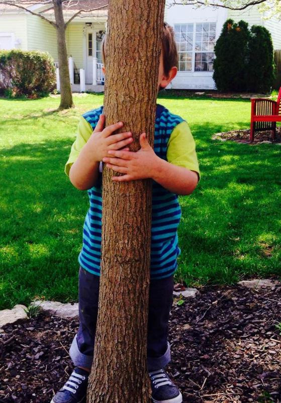 enfant derrière un arbre